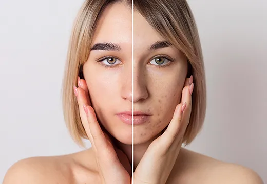 Before and after results of professional acne scar treatment showing smoother skin texture 520x360