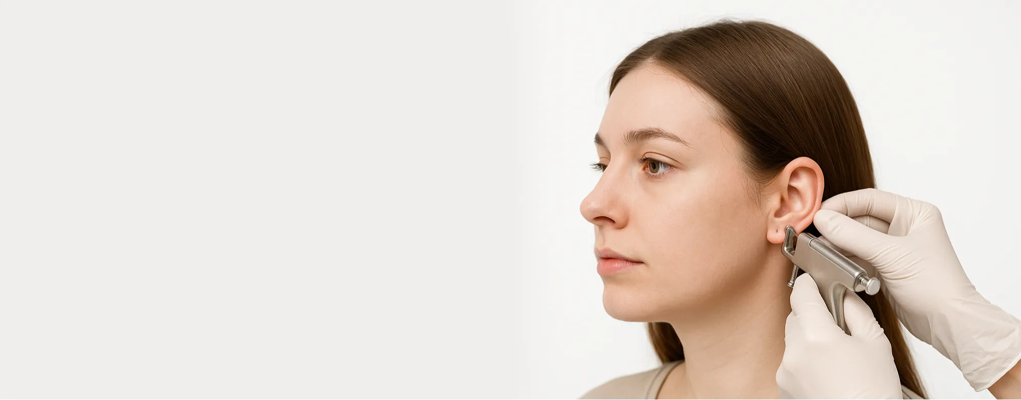 Dermatologist supervised ear piercing procedure at Dermatrix clinic 2000x785