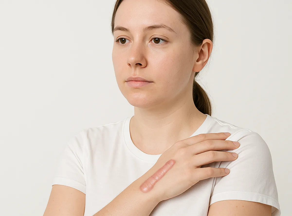 A patient with a large keloid scar on the shoulder blade for Dermatrix clinic keloid scar removal services in Thane 1200x890